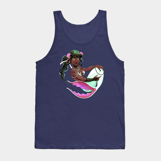 Smiling mermaid with white fish tail Tank Top by ddraw